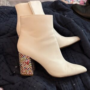 Betsy Johnson Elegant Cream Ankle Boots with Multicolor Heel